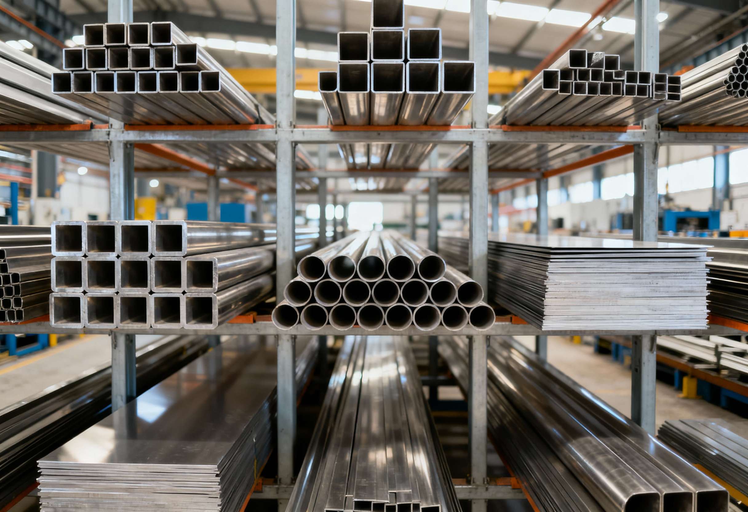RVS buizen, profielen en plaatmateriaal in magazijn