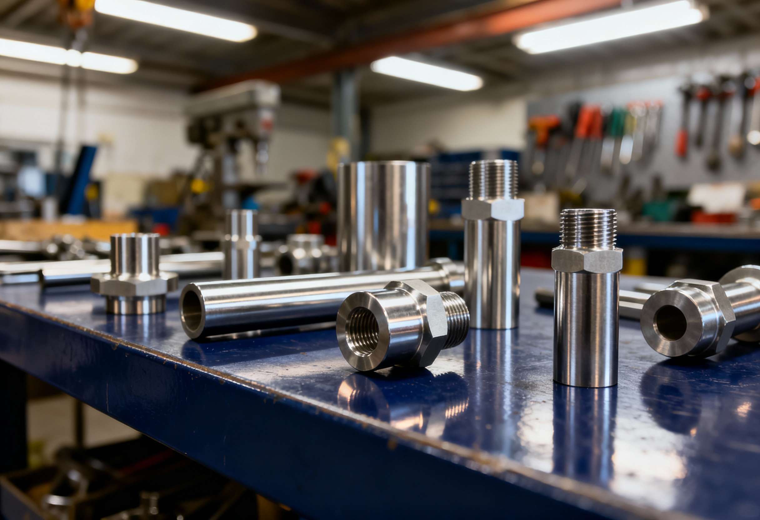 RVS koppelingen en fittingen op werkbank